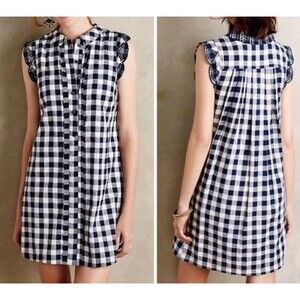 Anthropologie Dear Creatures Shirt Dress Blue White Trinette Gingham Medium